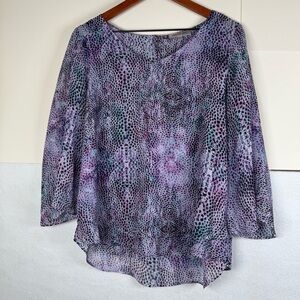Jennifer Lopez Purple Snakeskin Chiffon Layered Drape Back Blouse Womens Small